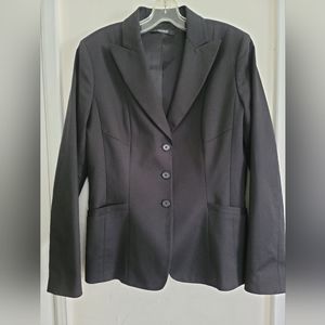 Tahari True Black Stretch Cotton Three Button Career Blazer Size Large